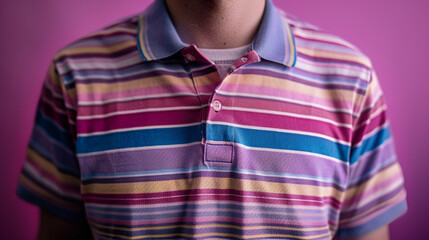 A striped pastel polo shirt