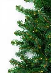 Obraz premium part of a Christmas tree with lights on the side on a white background.