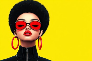 A flat 2D illustration of a person with a tall afro, wearing bold jewelry and a confident expression