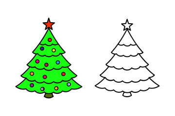 christmas tree set Christmas tree on a white background happy merry christmas day decor icon set. vector line art design.