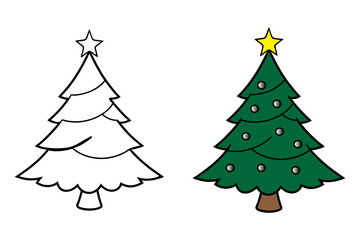 set of christmas trees for merry christmas day decoration vector silhouette line art design.