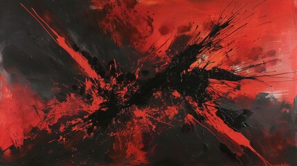 Intense Abstract Art with Violent Red and Black Brushstrokes for Emotional Design and Decor