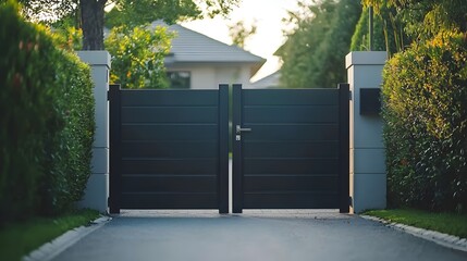 Modern Grey Metal Gates at the Entrance of a Private Residential Property