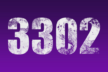 flat white grunge number of 3302 on purple background.	