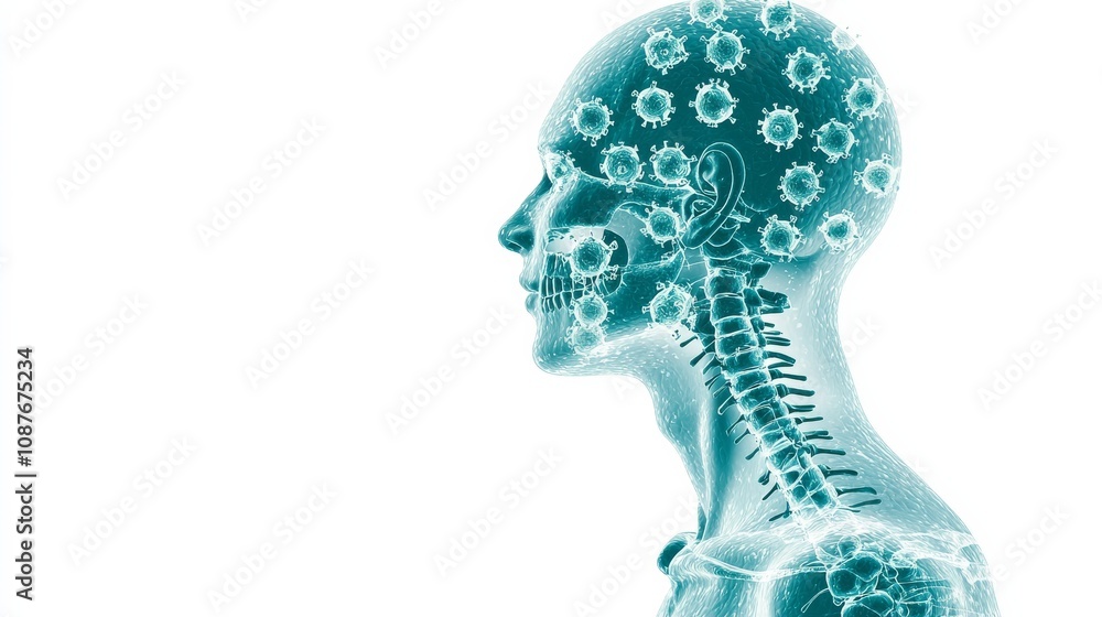 Poster a translucent silhouette of a human head with intricate patterns, symbolizing the brain's complexity