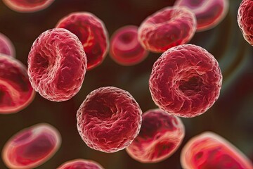 Red and white blood cells in a blood vessel during illness, vibrant 3D rendering.