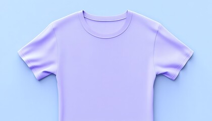 Soft lavender t-shirt on a light sky blue background, blank canvas for custom typography