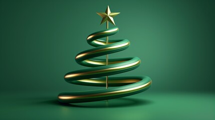 A modern artistic depiction of a Christmas tree, featuring a spiral design with a gold star on top against a green background.