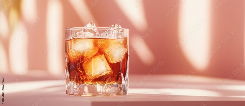 Aufkleber a glass of iced drink on a table with soft lighting, creating a refreshing atmosphere.