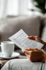 Naklejka premium Close-up of a recruiter s hand holding a resume, detailed texture, professional recruitment concept, hiring, career opportunity