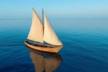 Fototapeta premium A tranquil image of a dhow boat sailing across turquoise waters near Zanzibar