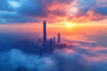 Hong Kong's beautiful skyling lighten up during the first day light.
