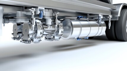 Fototapeta premium Realistic truck undercarriage with visible suspension and axle, capturing industrial strength