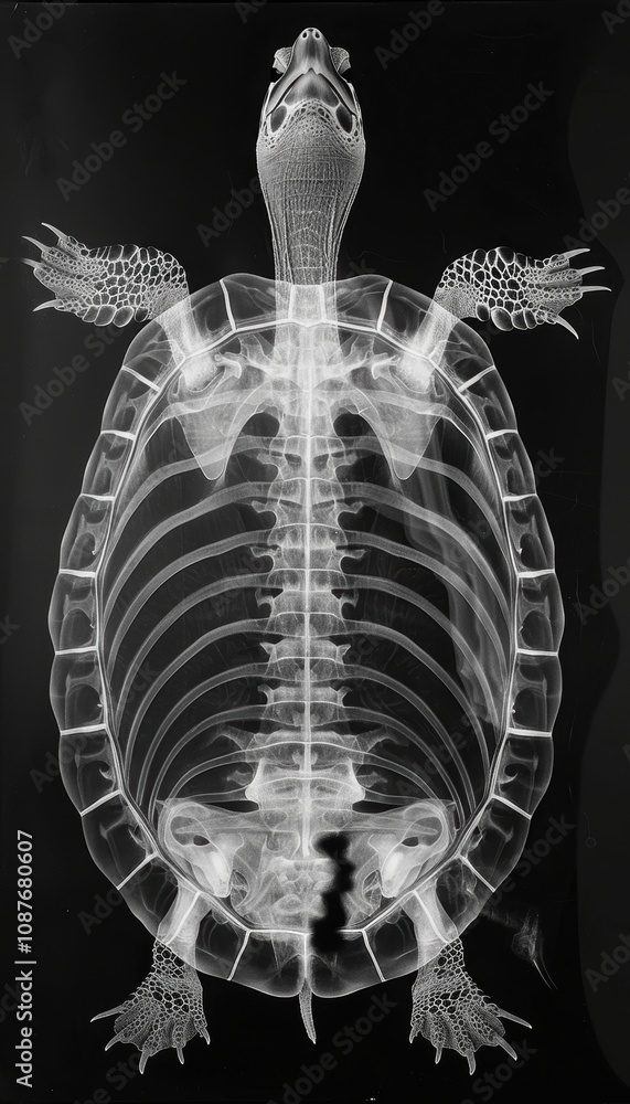 Poster intricate x-ray of turtle shell showcasing internal bone structures and details