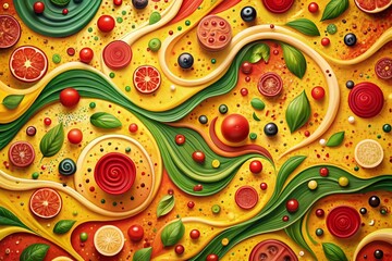 Vibrant Abstract Background Featuring Colorful Patterns Celebrating National Pizza Month with a Playful and Artistic Touch for Creative Product Photography