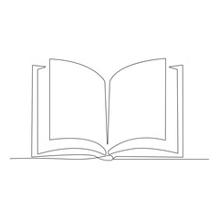 Continuous one line drawing of open book with flying pages on white background. 