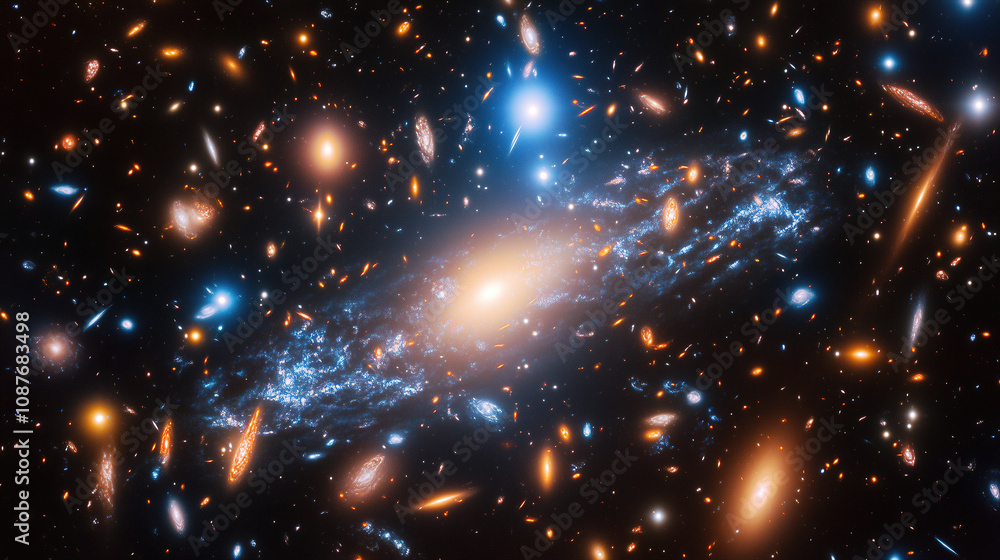 Poster stunning view of a distant galaxy surrounded by vibrant stars and cosmic dust captured in deep space