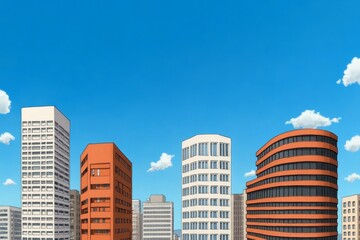 Fototapeta premium An urban skyline featuring diverse abstract architectural forms, from circular towers to angular skyscrapers