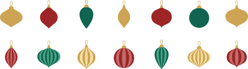 christmas ornaments. decorative christmas ball bauble vector set holiday season celebrate red green gold light vintage sticker illustration design paper lantern finial decorate merry christmas tree