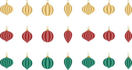 christmas ornaments. decorative christmas ball bauble vector set holiday season celebrate red green gold light vintage stripe illustration design paper lantern finial decorate merry christmas tree