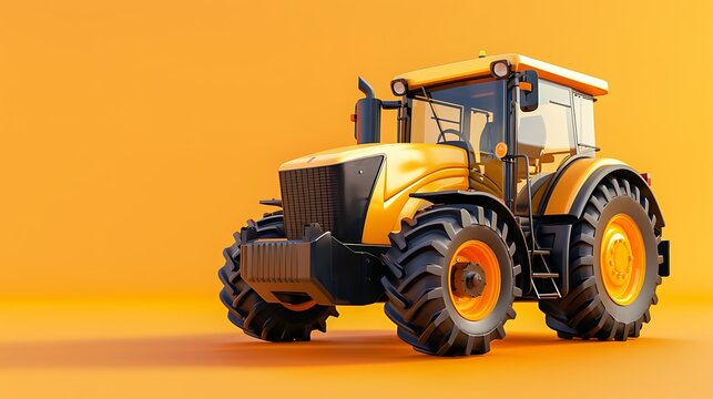 Modern wheeled tractor isolated on orange background