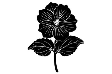 Elegant Line Silhouette Drawing of a Hollyhock Flower
