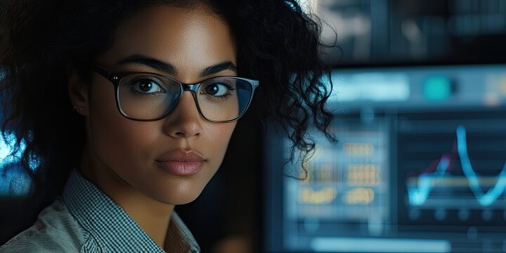 Dark haired scientist engagingly explains charts while directly addressing the camera, highlighting important data and insights in a dynamic presentation involving scientific analysis and research.