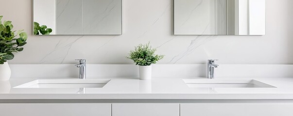Fototapeta premium Wide double vanity, sleek fixtures, modern and bright design