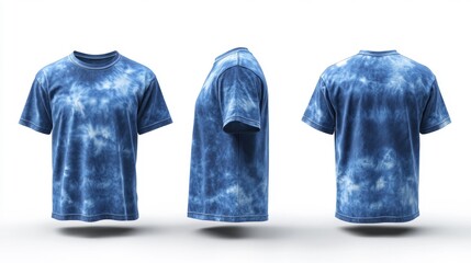Sky Blue Tie-Dye T-Shirt Mockup All Views. Generative AI