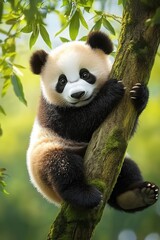 Obraz premium A cute panda hanging from a tree
