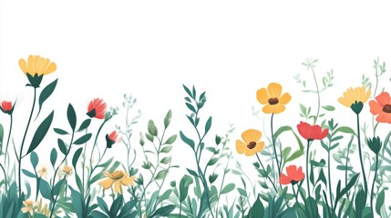 Fototapeta premium Vibrant Wildflowers: A Floral Border Illustration