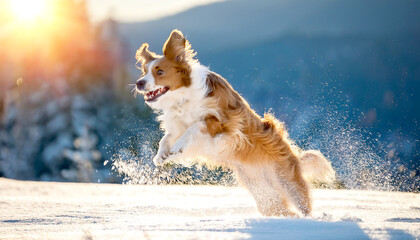 Obraz premium Hund spielt im Schnee