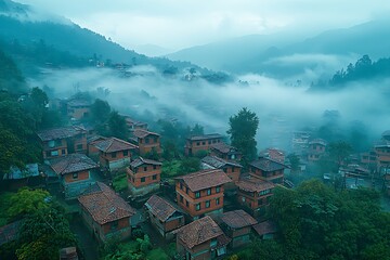 Langde Miao Nationality Village, Leishan County, near Kaili, Guizhou, China Asiatic village in the hills of China farming peasant farming, wooden houses, spring season, travel photo
