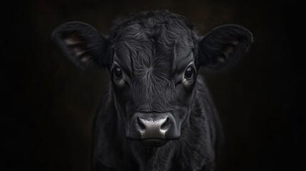 Close Up Portrait of a Black Calf with Big Eyes
