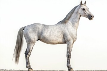 Obraz premium Mixed breed of Spanish and Arabian Full body horse, 8 years old, portrait standing against white background