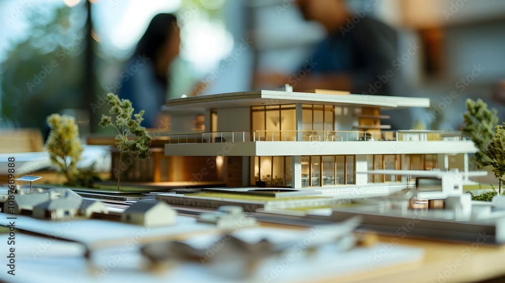 Poster modern architectural model showcasing contemporary design and urban planning with detailed features 