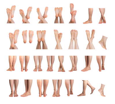 Bare female feet isolated. Smooth skin and well-groomed heels on a white background. Side view of healthy legs for beauty, spa, or medical care. Clean, natural stance in a relaxed