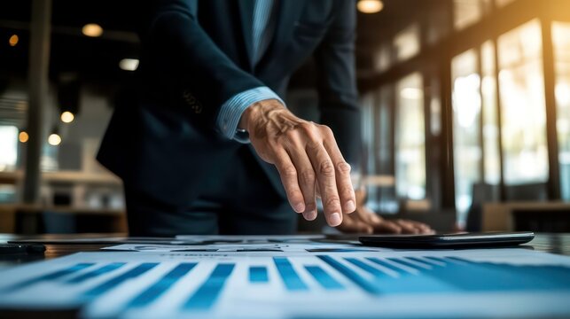 Business leader presenting process improvement results, with graphs and charts indicating efficiency gains