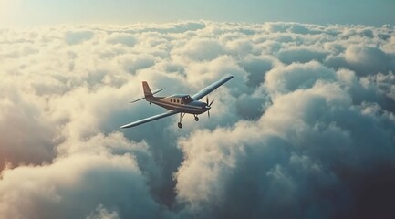 Obraz premium A small airplane flying through the clouds