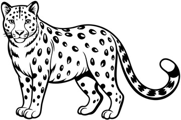 Elegant Line Silhouette Drawing of a Snow Leopard Minimalist Animal Art