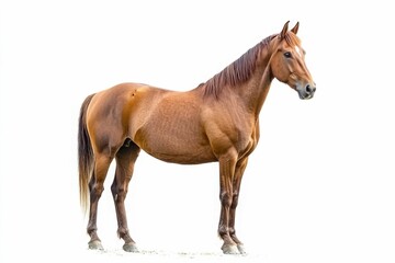 Obraz premium Mixed breed of Spanish and Arabian Full body horse, 8 years old, portrait standing against white background