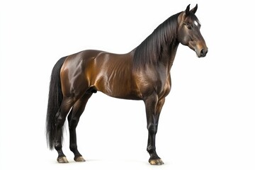 Obraz premium Mixed breed of Spanish and Arabian Full body horse, 8 years old, portrait standing against white background