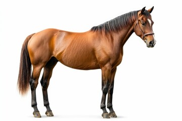 Obraz premium Mixed breed of Spanish and Arabian Full body horse, 8 years old, portrait standing against white background