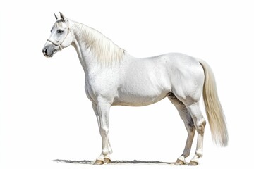 Fototapeta premium Mixed breed of Spanish and Arabian Full body horse, 8 years old, portrait standing against white background
