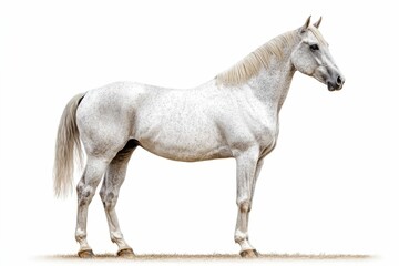Obraz premium Mixed breed of Spanish and Arabian Full body horse, 8 years old, portrait standing against white background