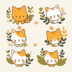 Cute Orange and White Cats in Floral Frames