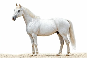 Fototapeta premium Mixed breed of Spanish and Arabian Full body horse, 8 years old, portrait standing against white background