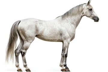 Obraz premium Mixed breed of Spanish and Arabian Full body horse, 8 years old, portrait standing against white background