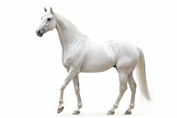 Mixed breed of Spanish and Arabian Full body horse, 8 years old, portrait standing against white background