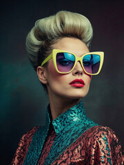 80s-inspired fashion portrait from a beautiful women with vibrant colors and retro style. This portrait is supported with ai.	